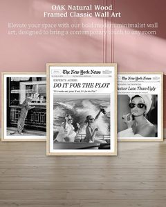 IHery legno di quercia naturale Audrey Hepburn giornale alla moda incorniciato da parete arte 12x16 Vintage titolo in tela camera da letto decorazione della parete meglio - Product Image 4