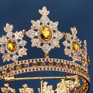 Huanxing Klein saphir princesse couronne style royal diadème en alliage rétro luxe léger plein de couronne ronde de mariée - Product Image 3