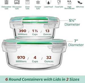 Onsine High Borosilicate Glass Crisper <strong>Lunch</strong> <strong>Box</strong> Freezer Oven Dishwasher Microwave Safe Airtight Leak Food Storage Containers - Product Image 2