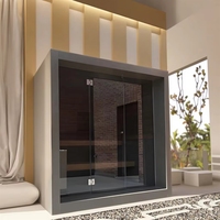 Sauna sec traditionnel extérieur en bois carré moderne pour 4 à 8 personnes avec douche panoramique en verre et chauffage de 12 kW