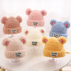 Wholesale Winter Plush Hat For Kid Children Beanie Hat Soft Furry Cap Boys Girls Custom Logo Strawberry Bear Ears Knitted Beanie