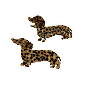 Pince à cheveux chien <span class=keywords><strong>teckel</strong></span> style français haut de gamme, motif léopard mignon, 9.9x4x3cm, en acétate, style européen-américain - Product Image 1