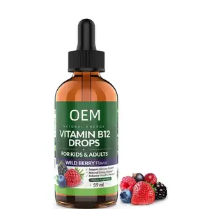 Hot Sale OEM Vitamin B12 Drops Vitamin B12 Sublingual Liquid Vegan B12 Vitamin 5000 MCG Methylcobalamin B12 Liquid Supplement