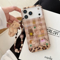 Coque de téléphone INS mignonne à motif écossais et ours dessert pour iPhone 18 Pro Max 17 16 15 14 13, fine et antichoc