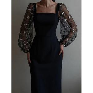 Vestidos Midi de Manga Larga con Bordado y Diseño Simple para Mujer, al por Mayor, Personalizados, OEM, de Alta Calidad - Product Image 1