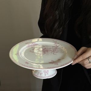 Service de table en céramique imprimé de fleurs roses vintage, ensemble de plats et de assiettes à motif floral rétro - Product Image 4