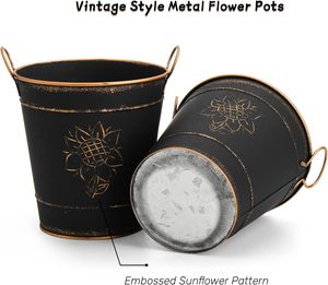 Cubos de Metal con recubrimiento de polvo negro, macetas decorativas apilables con sombra dorada, macetas de diseño redondo para viveros de jardinería domésticos - Product Image 5