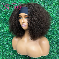 Peluca con diadema de cabello humano doblemente estirado, cabello virgen indio SDD de alta densidad, rizado afro, sin encaje, para mujeres negras