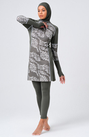Nouveau maillot de bain islamique modeste pour femme, burkini une pièce à manches longues, coupe haute, imprimé, logo frontal, qualité supérieure