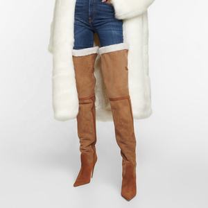 מותאם אישית יצרן חורף אישה הבוהן מחודדת חום ירך גבוהה Shearling מעל הברך מגפיים בתוספת גודל 2023 - Product Image 4