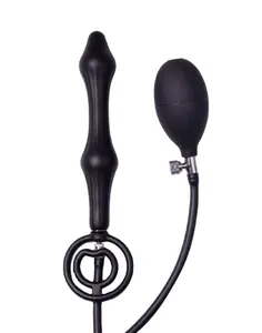 AVA Black Latex Play Inflatable Anal Plug with Double Balloon and Pump TPE Silicone Sex Toy for Male Masturbation Vibration