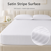 Housse de matelas ajustée en satin blanc rayé de luxe pour hôtel, anti-boulochage, lavable, protège-matelas