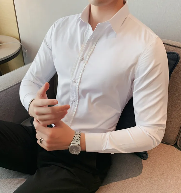 OEM/ODM Men's Long Sleeves Shirts Stand Collar Solid Color 100% Cotton Latest Design of 2022 White Dress Shirts for Men