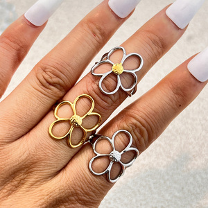 Anello in Acciaio Inossidabile <span class=keywords><strong>Y</strong></span> & S Fashion con Design a Girasole, Placcato Oro 18K Bicolore, Anello Aperto - Product Image 4