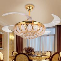 Ventilateur de plafond en cristal avec pales rétractables, lustre, ventilateur de plafond, lumière à changement de couleur 3 couleurs, lampe de ventilateur LED avec télécommande
