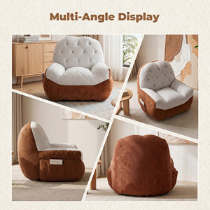 Sillón Individual Contemporáneo de Bouclé, Sofá de Ocio con Bloques de Color y Bolsillo de Almacenamiento, Empacado al Vacío - Product Image 3
