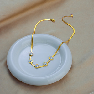 Pearl Necklace Gold AAA Grade Bezel Setting Geometric Ball Shape Everyday Wear Snake Bone Chain - Product Image 4