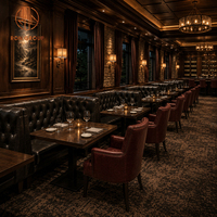 Ron Group : Solution tout-en-un pour mobilier de restaurant – Table carrée en bois, chaise ergonomique, banquette en cuir capitonnée incurvée