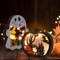 Décoration de table lumineuse LED en bois pour Halloween, fantôme et citrouille, pour la maison, la table de dîner, les fêtes, la décoration de bureau, vente en gros