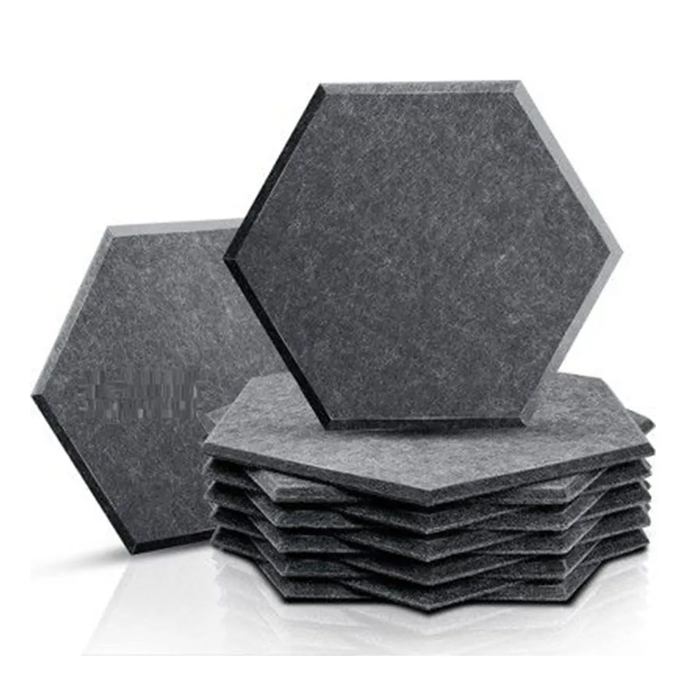 Pet keçe ses emici altıgen akustik panel siyah polyester kurulu altıgen akustik panel