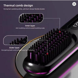 Peigne chauffant électrique <span class=keywords><strong>en</strong></span> céramique LCD USB, sans fil, portable, avec ions négatifs, outil de coiffage rechargeable, <span class=keywords><strong>brosse</strong></span> lissante - Product Image 5