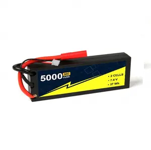 7.4V 5000mAh 2S Lipoバッテリーハードケースパック20〜40C、RC飛行機ボートカーモデル用XT-30付き