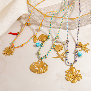 Collier en acier inoxydable avec pendentif étoile de mer et coquillage, chaîne de clavicule en or 18 carats pour femme, bijoux de fête - Product Image 4