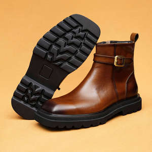 Botas Chelsea Casuales de Piel Genuina para Hombre, Botas Británicas de Tobillo con Punta Cuadrada, Ligeras, Transpirables, con Cordones, para Todas las Temporadas - Product Image 6
