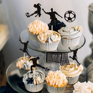 Paper Soccer Cake Toppers Die Cut Black Football Theme Birthday Decorations Handmade Cupcake Inserts - Product Image 1