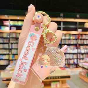 New Arrival Pearl Milk Tea <b>Cup</b> Keychain Teddy Bear Boba Liquid Keychain Floating Boba Keychain - Product Image 4