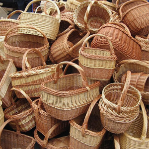 Round Shape Woven Wicker <b>Basket</b> with Handle Portable Picnic Hamper for <b>Bread</b> and Fruits Storage - Product Image 2