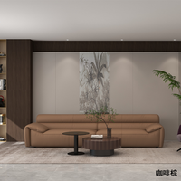 Ensemble de canapés modernes en cuir brun doré avec pouf et accoudoirs ailes, 3 couleurs disponibles, fabrication OEM/ODM