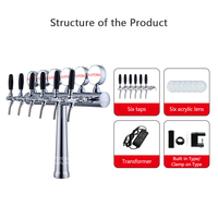 Distributeur de boissons à colonne en or en forme de T à 6 robinets en acier inoxydable pour bar