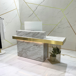 Mostrador de Recepción con Aspecto de Mármol y Detalles en Dorado, Mostrador de Caja, Recepción Comercial para Vestíbulo - Product Image 1