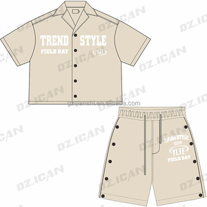 Qianshi Nylon quần short ve áo Boxy polo Áo sơ mi hai mảnh ngắn Bộ áo gió Tracksuit tùy chỉnh nút lên Áo sơ mi và quần short thiết lập - Product Image 3