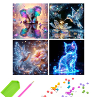 Lot de 4 kits de peinture diamant DIY pour adultes, peinture animale féerique onirique, art diamant 5D à forage complet pour décoration murale