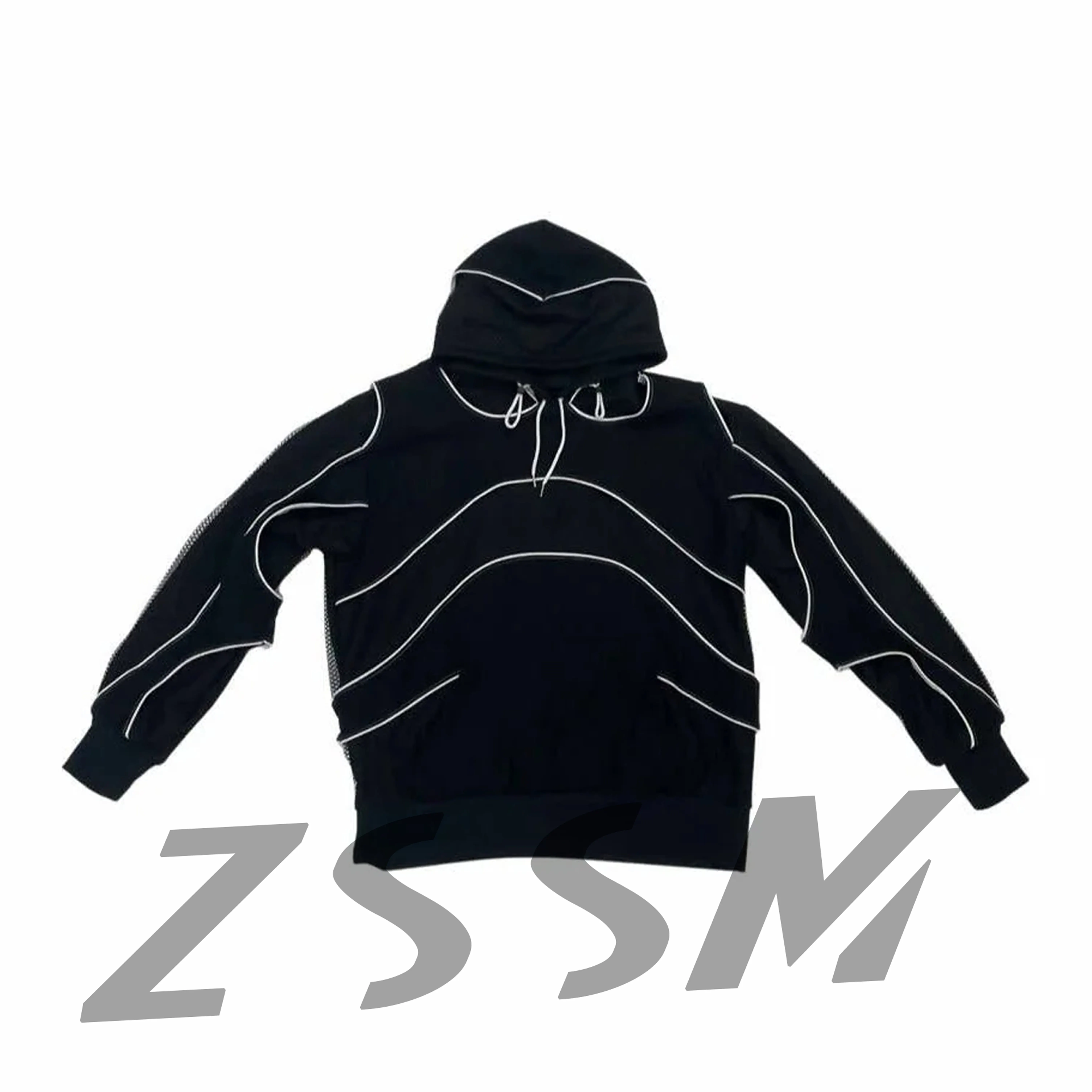 ZSSM 2024 새로운 거짓 투피스 메쉬 인기있는 디자인 후드 운동복 세트 맞춤 로고 조깅 남성 운동복