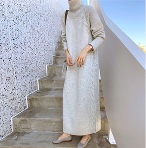 Maglioni Lunghi Invernali Coreani da Donna, Casual e Comodi, a Collo Alto <span class=keywords><strong>in</strong></span> Cashmere Intrecciato, Abiti Maxi <span class=keywords><strong>in</strong></span> <span class=keywords><strong>Maglia</strong></span> per Donne - Product Image 2