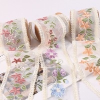 Un seul côté broderie fleur feuilles dentelle bricolage arc cheveux accessoires tir accessoires maison tissu ruban