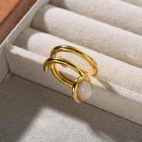 Bague en laiton plaqué or 18 carats sertie de nacre blanche et de motifs ajourés multicouches, bijoux pour femmes, vente en gros