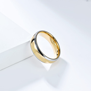 Minimalist Two Tone <b>Titanium</b> Steel <b>Ring</b> With Glossy Finish Unisex Fashion Engagement Jewelry In Steel Gold <b>Black</b> Blue Colors - Product Image 2