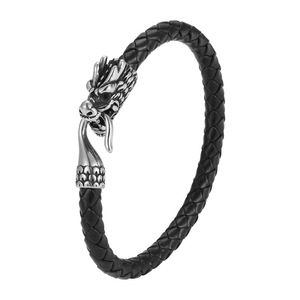 สร้อยข้อมือหนังหัวมังกรสำหรับผู้ชาย สไตล์วินเทจโบราณ ชุบเงิน พร้อมสายโซ่แบบเชื่อมต่อ เหมาะเป็นของขวัญ - Product Image 4