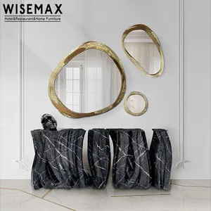 WISEMAX 가구 뜨거운 판매 저렴한 가격 욕실 메이크업 벽 거울 거실 골드 금속 가장자리 장식 거울 홈