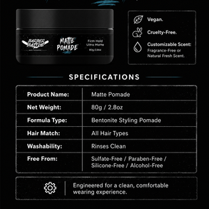 CPNP GMPC BARBERBATTLE โพเมดจัดแต่งทรงผมสำหรับผู้ชาย สูตรใหม่ เนื้อแมทท์  ปรับแต่งกลิ่นและฉลากได้ โพเมดเนื้อดินเหนียวสูตรน้ำสำหรับผู้ชาย - Product Image 3