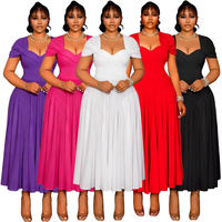 Robe mi-longue plissée à col rond pour femme avec encolure en cœur et robe de soirée/danse coupe trapèze, logo personnalisé, grande taille