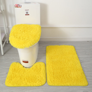 <b>Bathroom</b> Toilet <b>Mat</b> <b>Set</b> Yellow Fluffy Anti-Slip Floor Rug For <b>Bathrooms</b> Rectangle Solid Color Polyurethane Fiber - Product Image 1