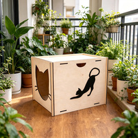Maison pour chat minimaliste d'intérieur, maison pour animaux de compagnie en bois massif, maison pour chat en bois, mobilier moderne pour animaux de compagnie, lit pour chat d'intérieur à motif chat