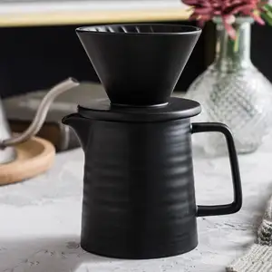 Black color Hand Drip Coffee Set with Filter Drip Brewing Device Ceramic 500ml Sharing Coffee Pot