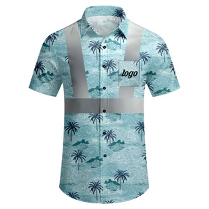 カスタムハワイアン高視認性ワークシャツ反射安全シャツ建設ビーチシャツ半袖<span class=keywords><strong>Hi</strong></span> <span class=keywords><strong>Vis</strong></span>ワークウェア - Product Image 5