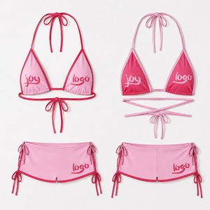 Women's Eco Friendly Halter <b>Neck</b> High Waist Bikini 3 Piece Set with Custom Logo Sports Style Clashing Bathing Suits - Product Image 1